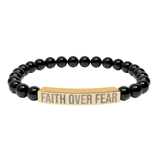 Faith over Fear Natural Stone Stretch Bar Bracelet (Engraving) Printify