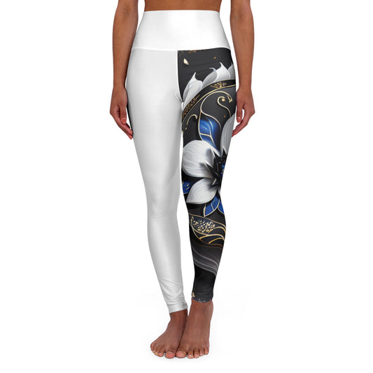 Divine Bloom (White) High Waisted Yoga Leggings (AOP)