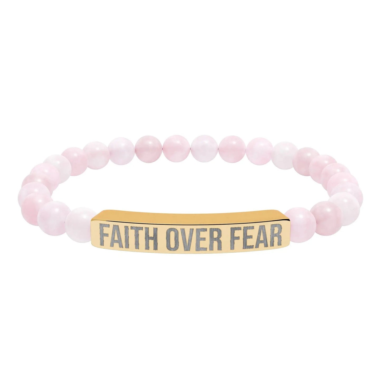 Faith over Fear Natural Stone Stretch Bar Bracelet (Engraving) Printify