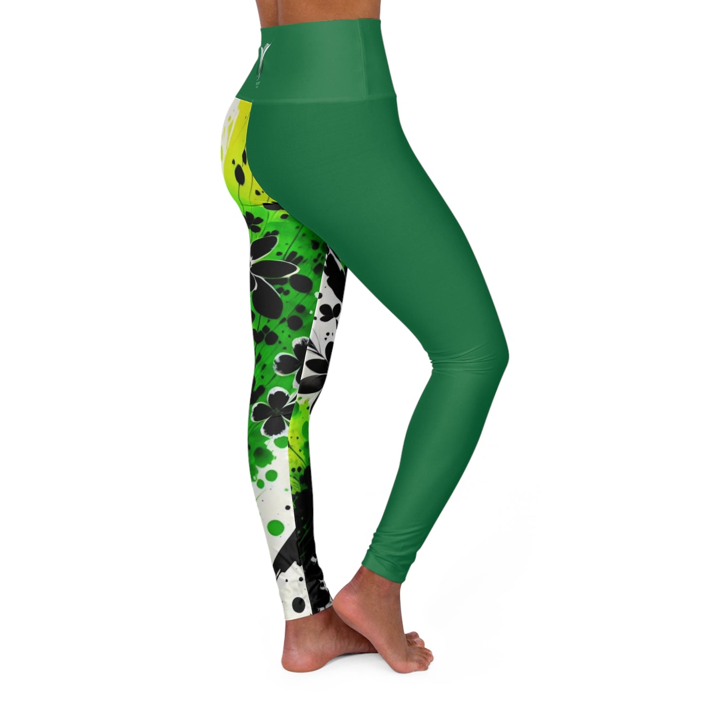 Heart Chakra Flower Green High Waisted Yoga Leggings (AOP)