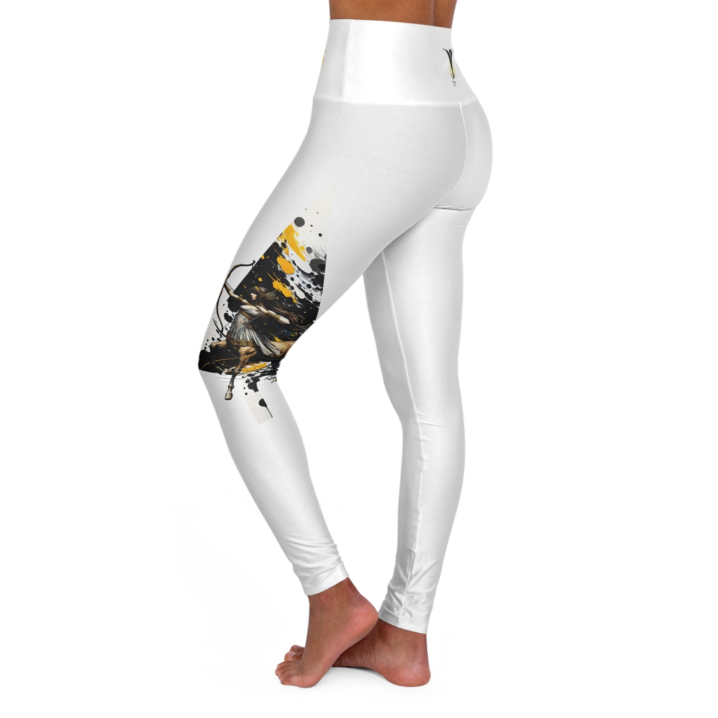 Sagittarius White High Waisted Yoga Leggings (AOP)