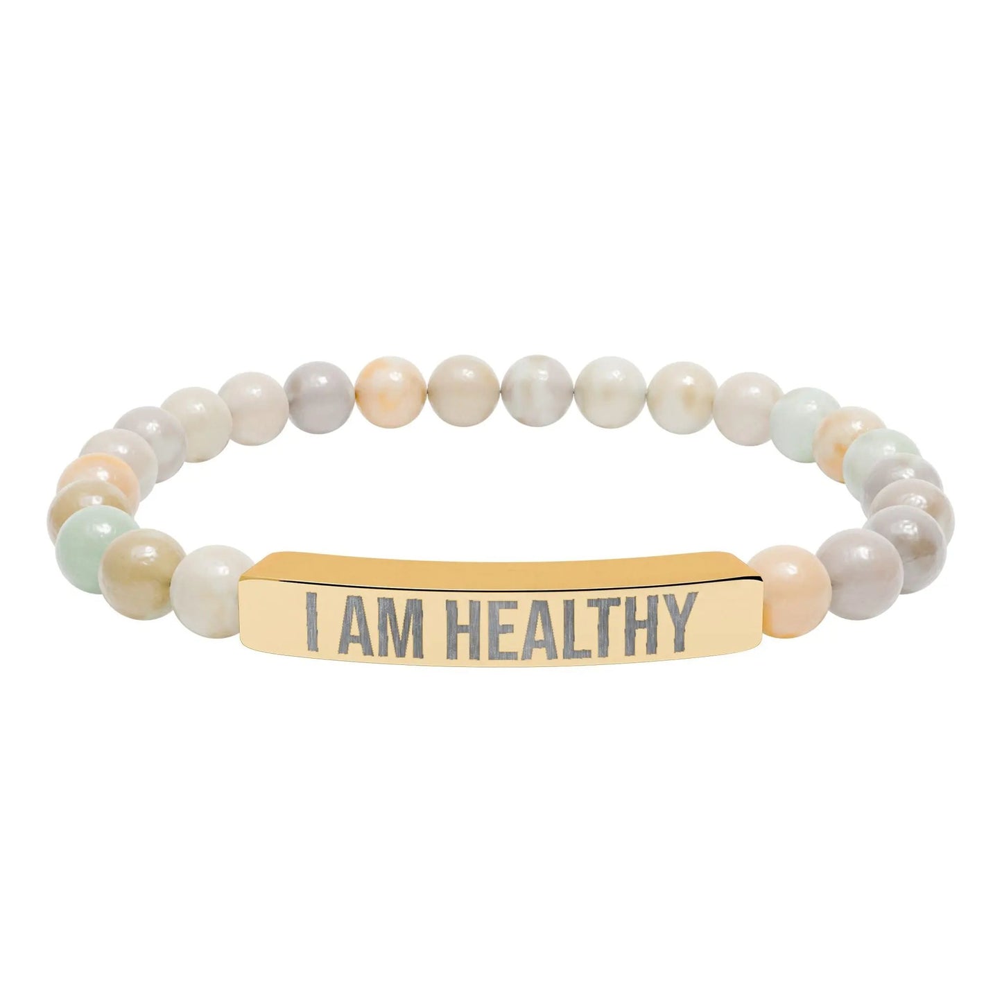I am Healthy Natural Stone Stretch Bar Bracelet (Engraving) Printify