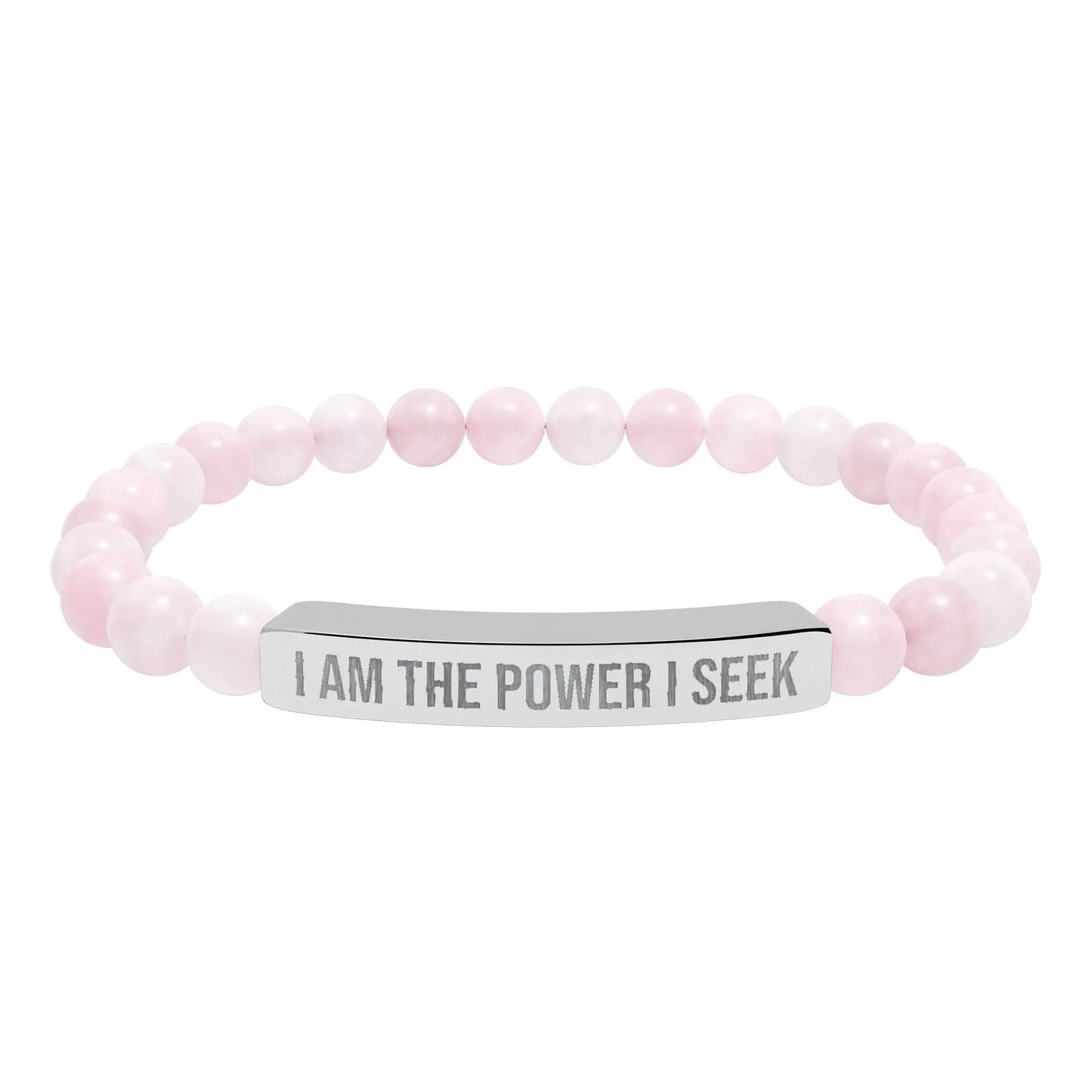 I am the Power I Seek Natural Stone Stretch Bar Bracelet (Engraving) 