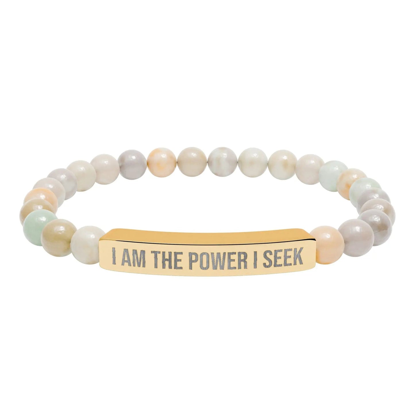 I am the Power I Seek Natural Stone Stretch Bar Bracelet (Engraving) 