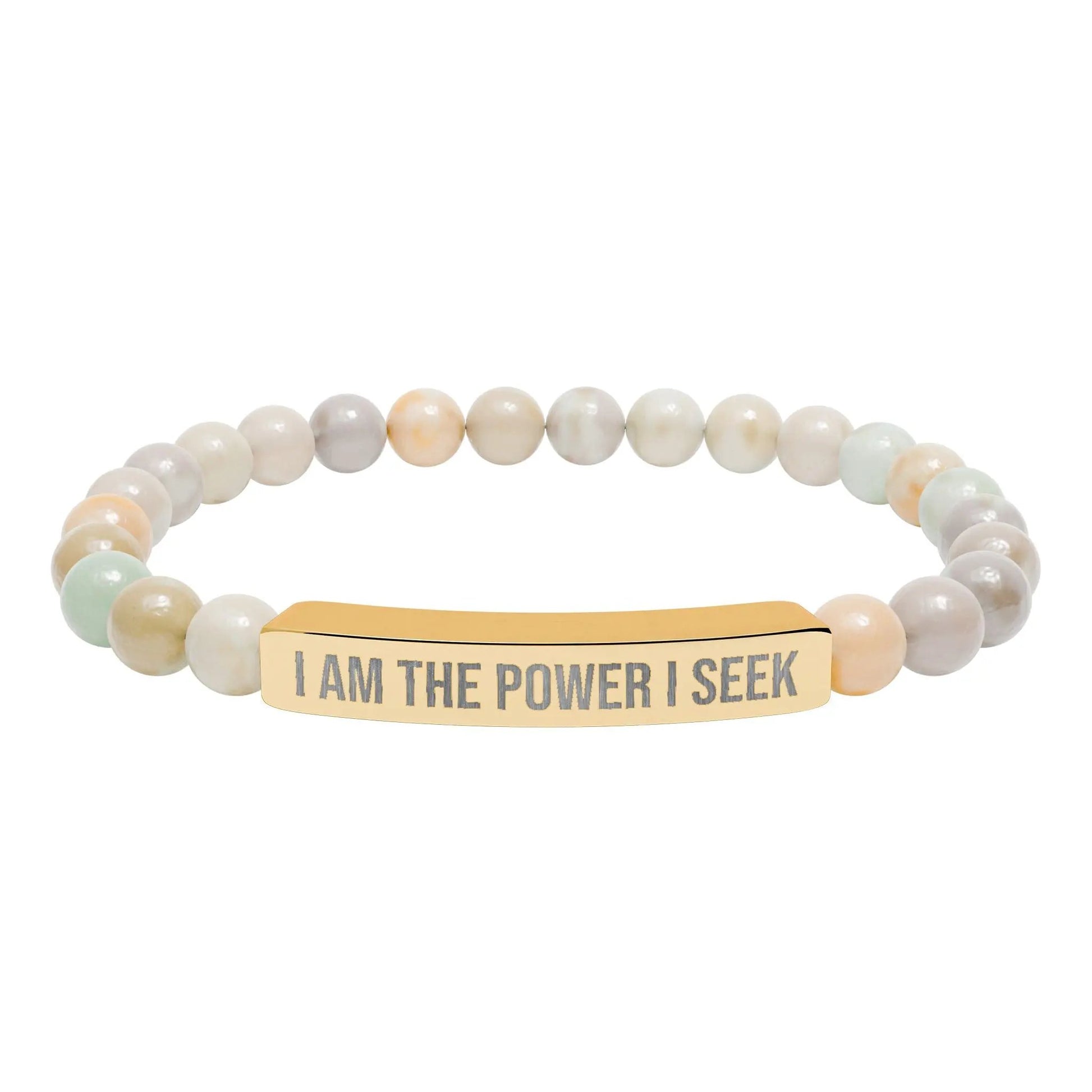 I am the Power I Seek Natural Stone Stretch Bar Bracelet (Engraving) 