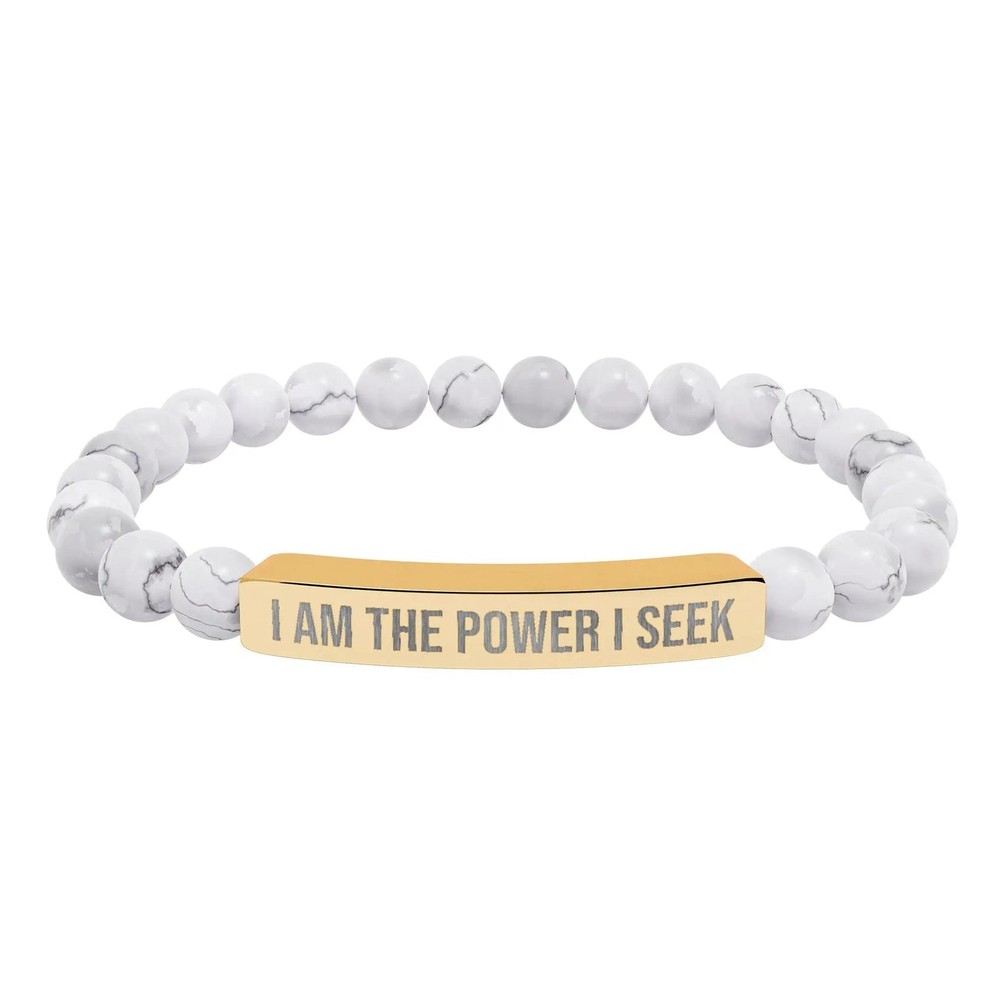 I am the Power I Seek Natural Stone Stretch Bar Bracelet (Engraving) 