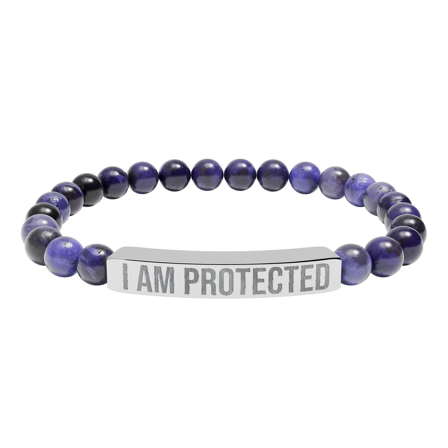 I am Protected Natural Stone Stretch Bar Bracelet (Engraving) Printify