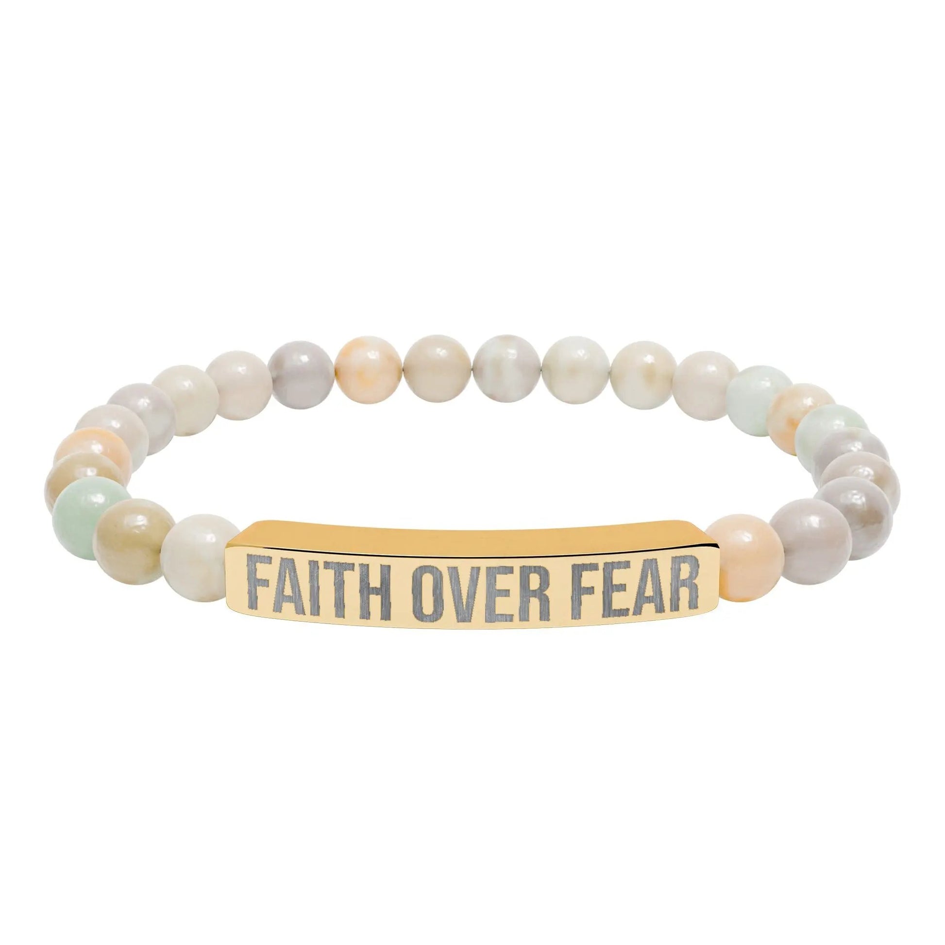 Faith over Fear Natural Stone Stretch Bar Bracelet (Engraving) Printify